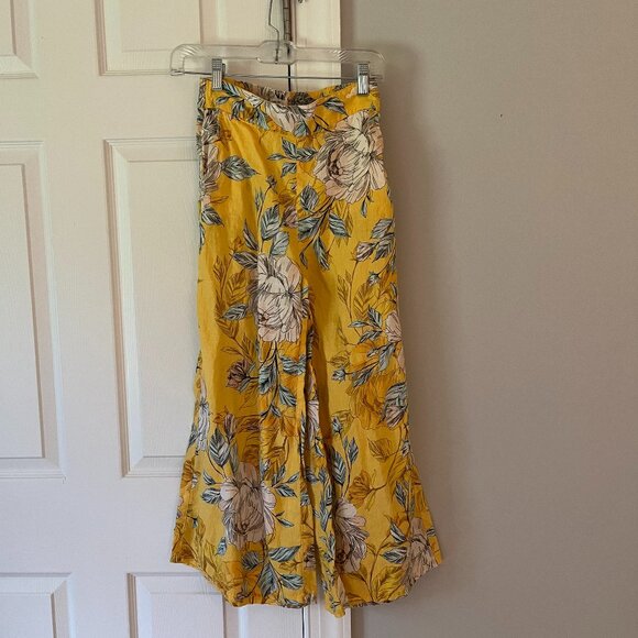 Nicole Miller *Yellow Wide-Leg Linen Pants* | Bright Floral | POCKETS | XS - Picture 2 of 12